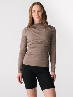 Girlfriend Collective Alessia Mock Neck Gathered Top, Brown - view 2, Brown