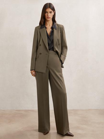 Reiss Solene Double Breasted Wool Rich Blazer, Green, Green