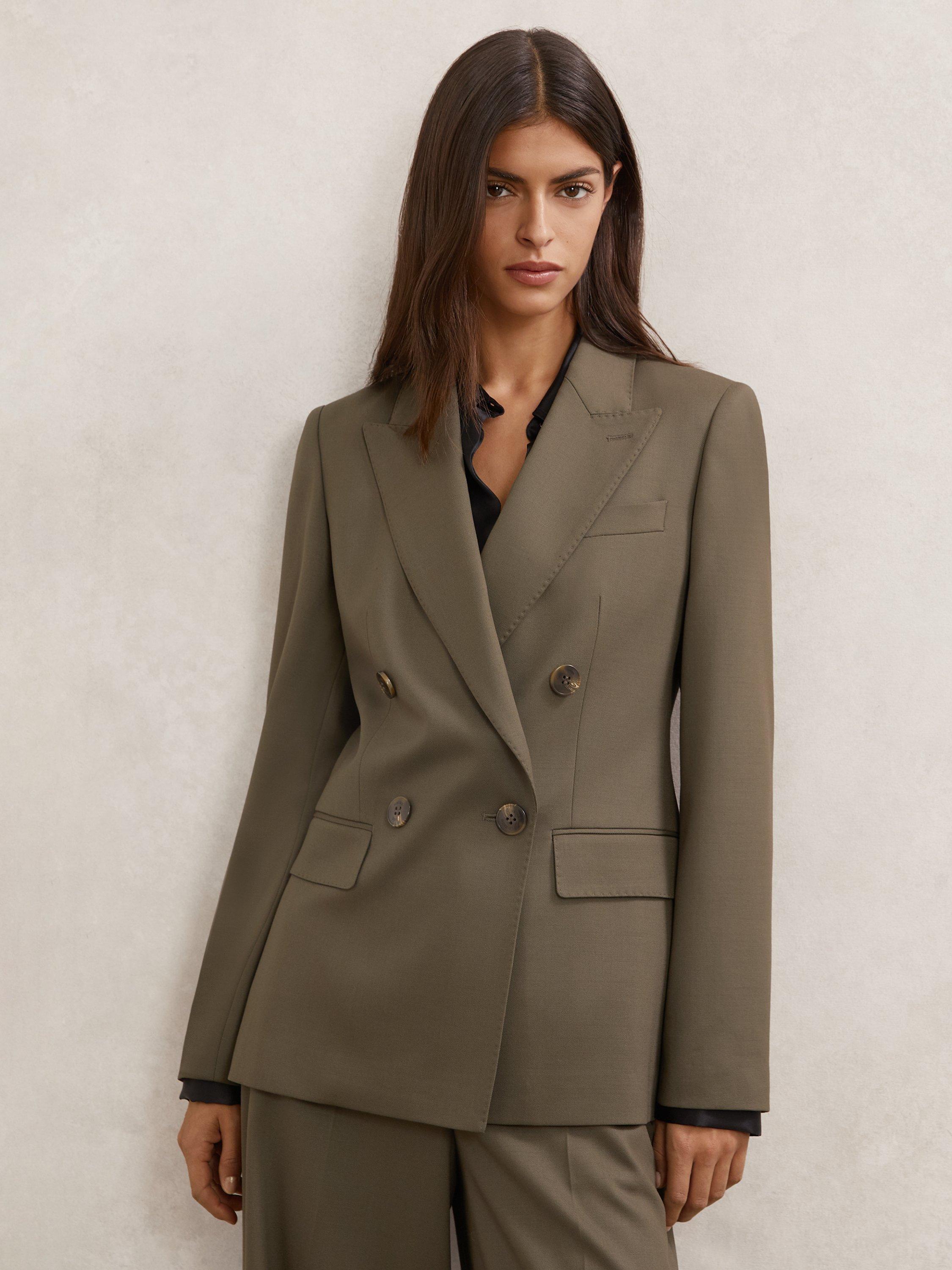 Product image 4 of 5, which shows Reiss Solene Double Breasted Wool Rich Blazer, Green, 6