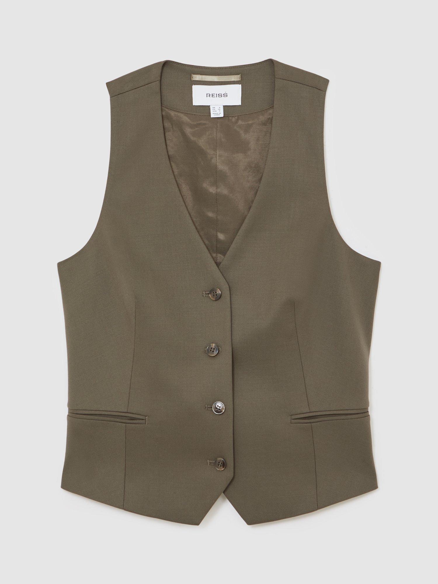 Product image 3 of 5, which shows Reiss Solene Wool Blend Tailored Suit Waistcoat, Green, 6