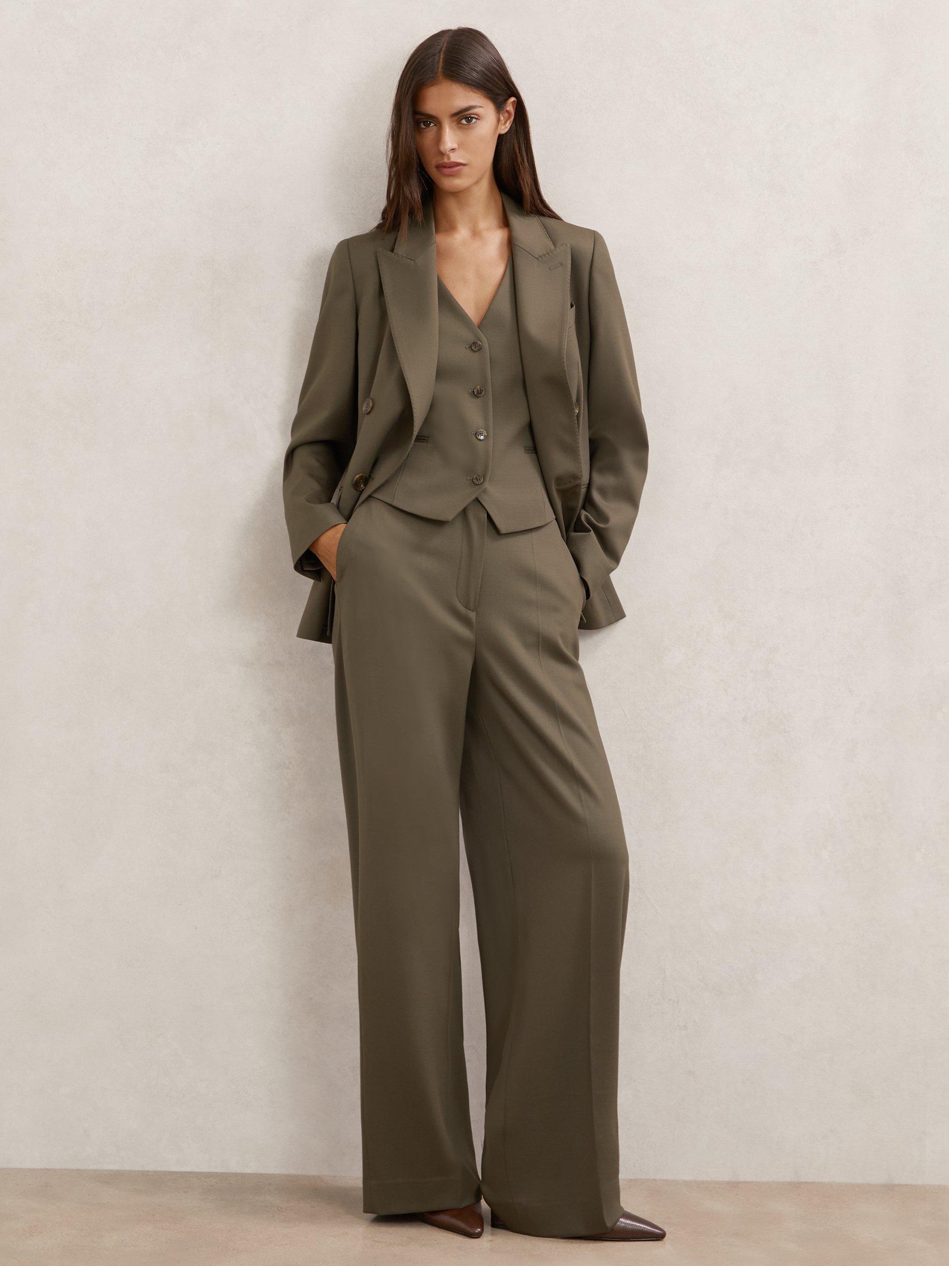 Product image 4 of 5, which shows Reiss Solene Wool Blend Tailored Suit Waistcoat, Green, 6