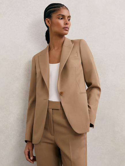 Reiss Single Breasted Wool Blend Blazer, Camel, Camel