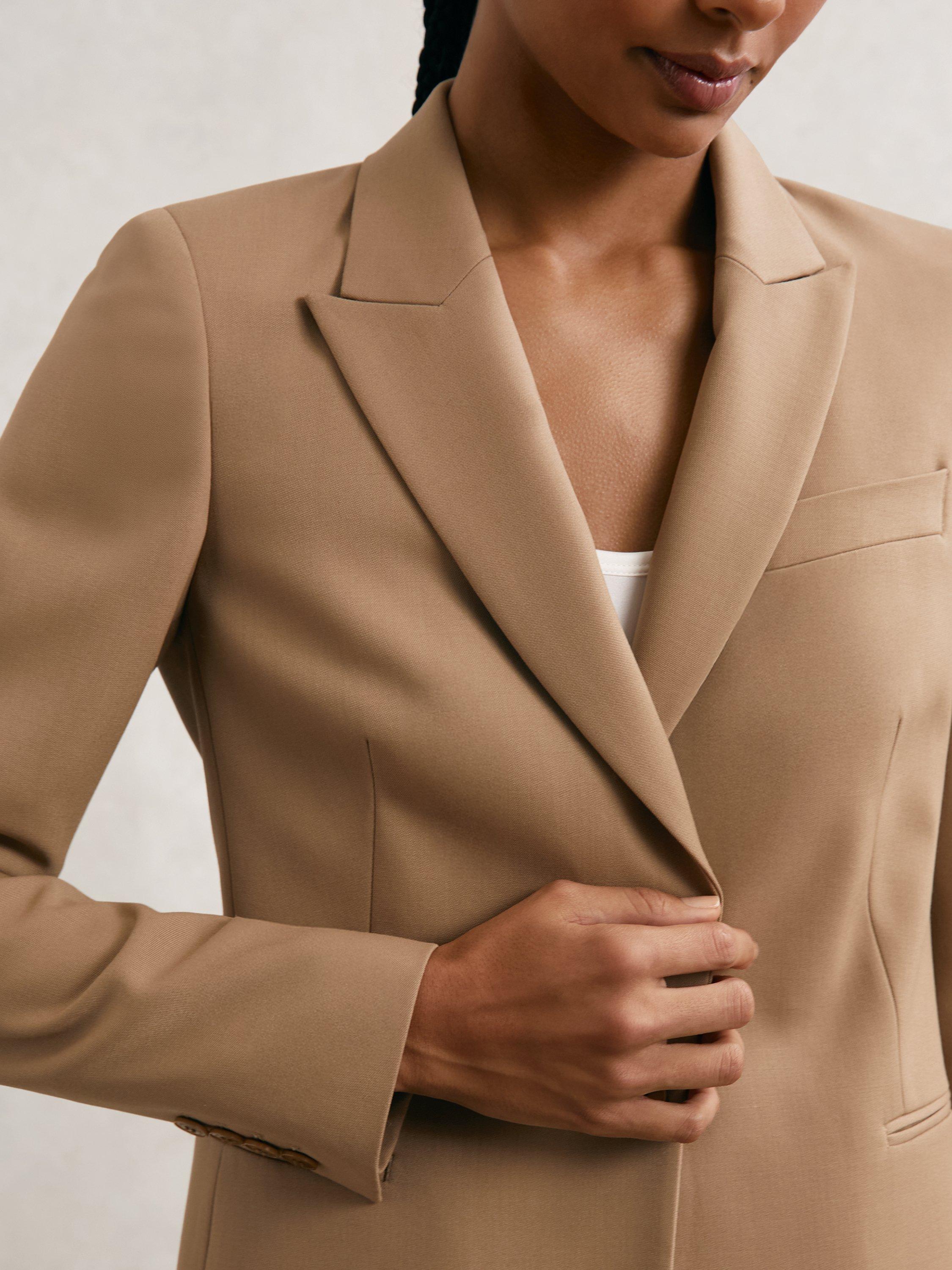 Product image 2 of 5, which shows Reiss Single Breasted Wool Blend Blazer, Camel, 6