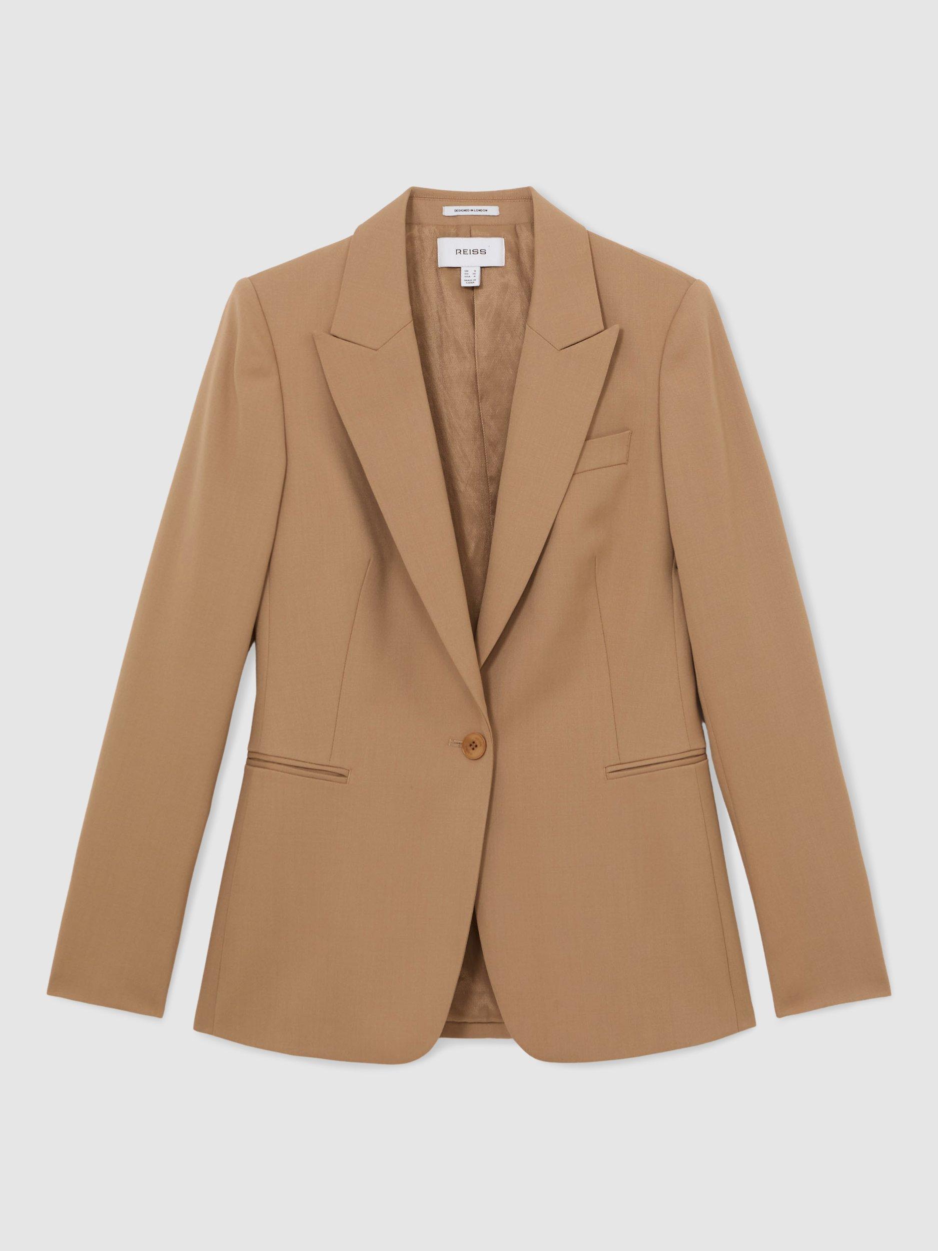 Product image 3 of 5, which shows Reiss Single Breasted Wool Blend Blazer, Camel, 6