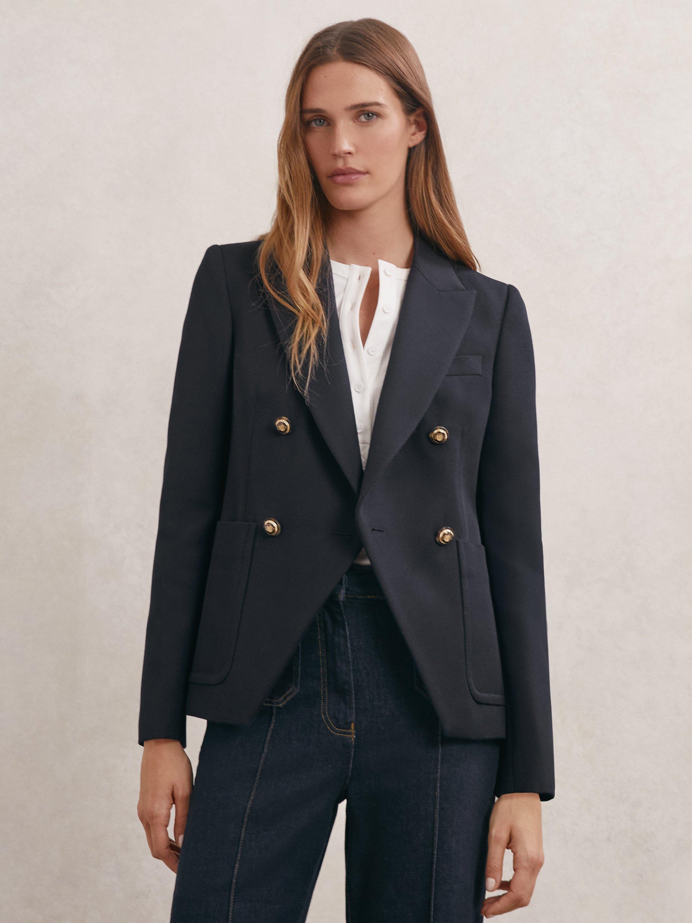 Product image 1 of 5, which shows Reiss Petite Gigi Wool Blend Jacket, Navy, 6Pt