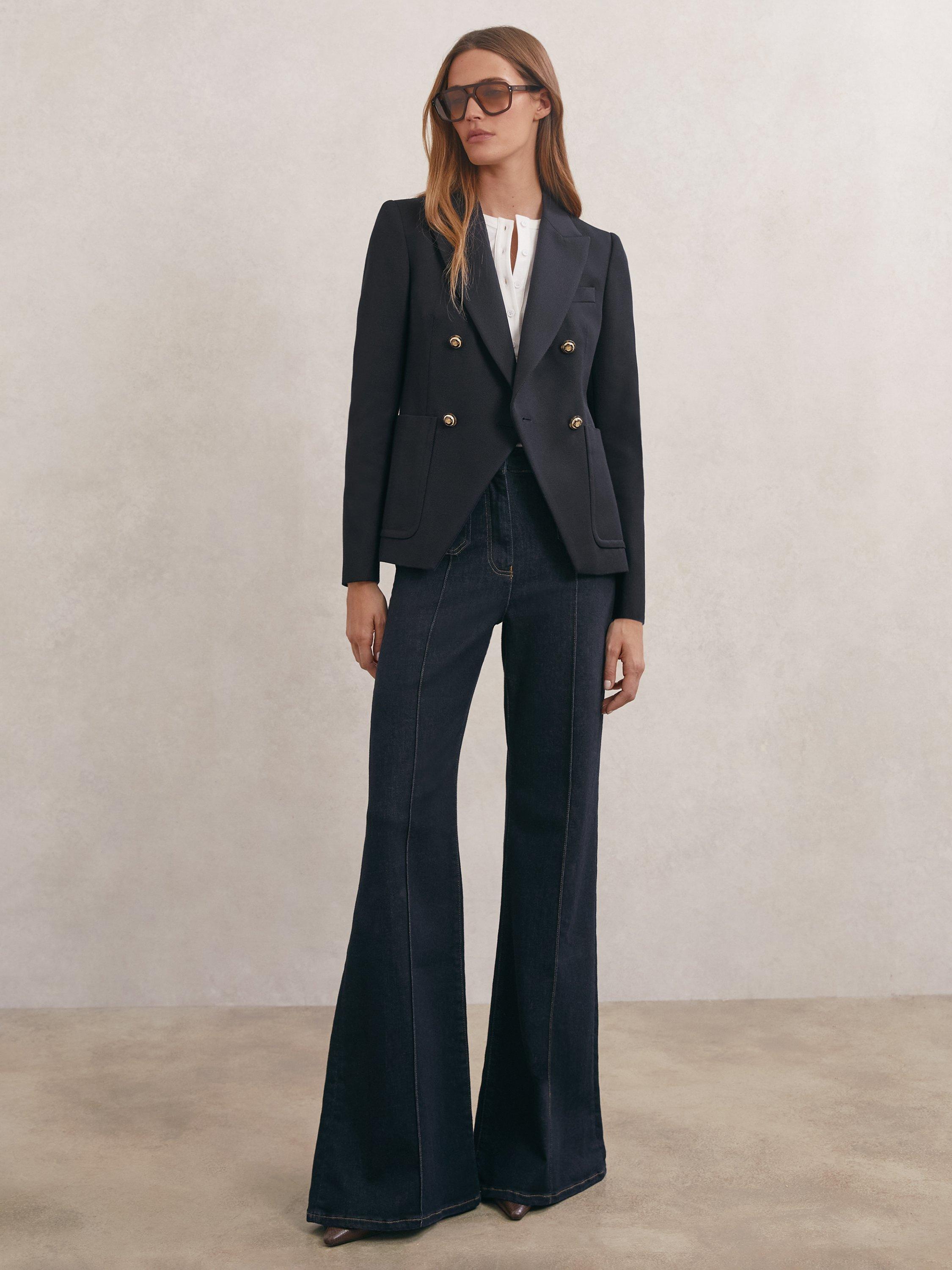 Product image 4 of 5, which shows Reiss Petite Gigi Wool Blend Jacket, Navy, 6Pt