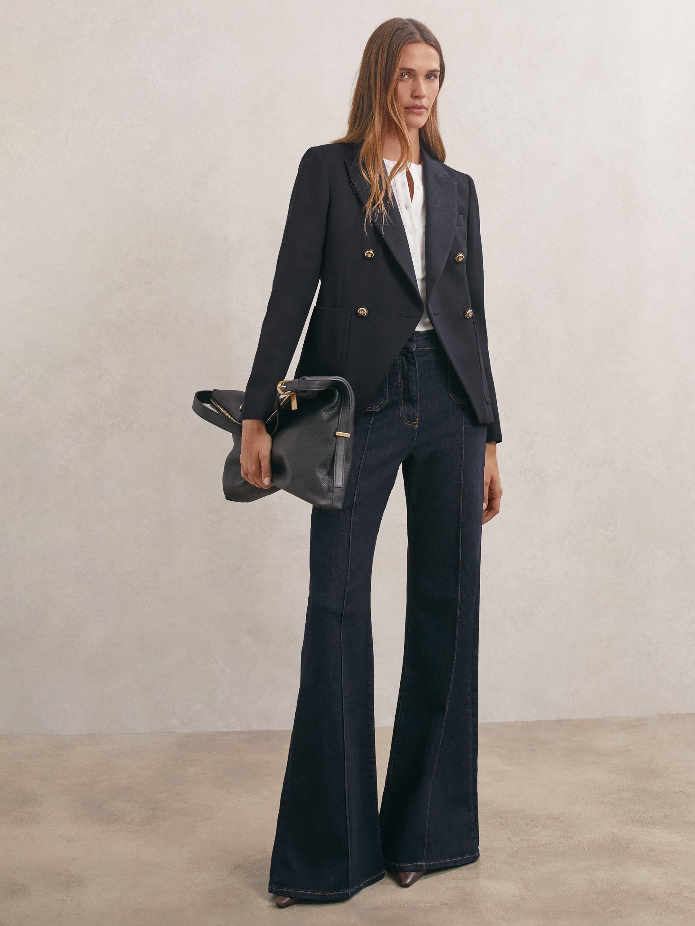 Product image 1 of 5, which shows Reiss Gigi Double Breasted Wool Blend Jacket, Navy, 6