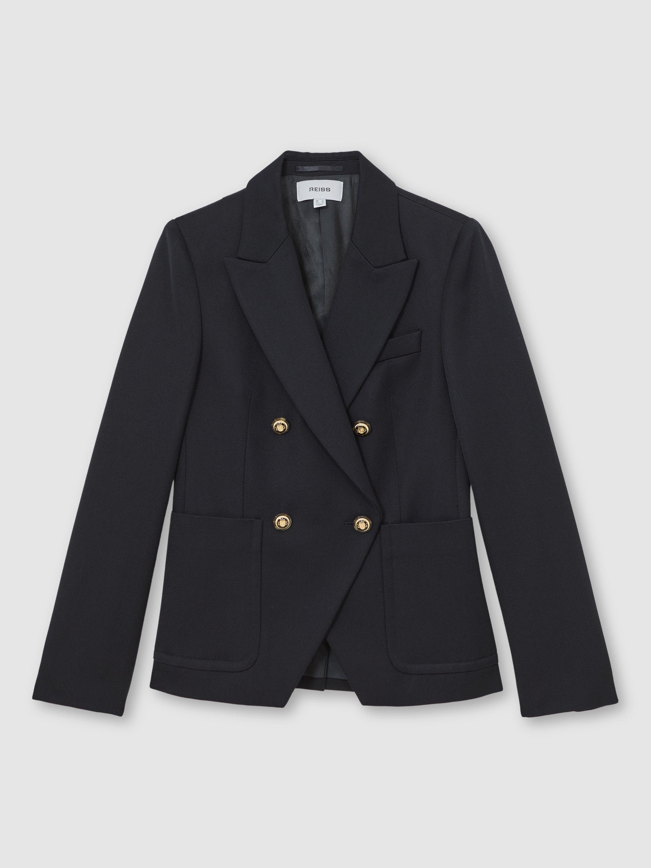 Product image 3 of 5, which shows Reiss Gigi Double Breasted Wool Blend Jacket, Navy, 6