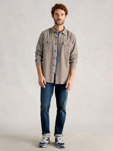 White Stuff Darwen Cotton Mid-Weight Over Shirt, Light Brown, Light Brown
