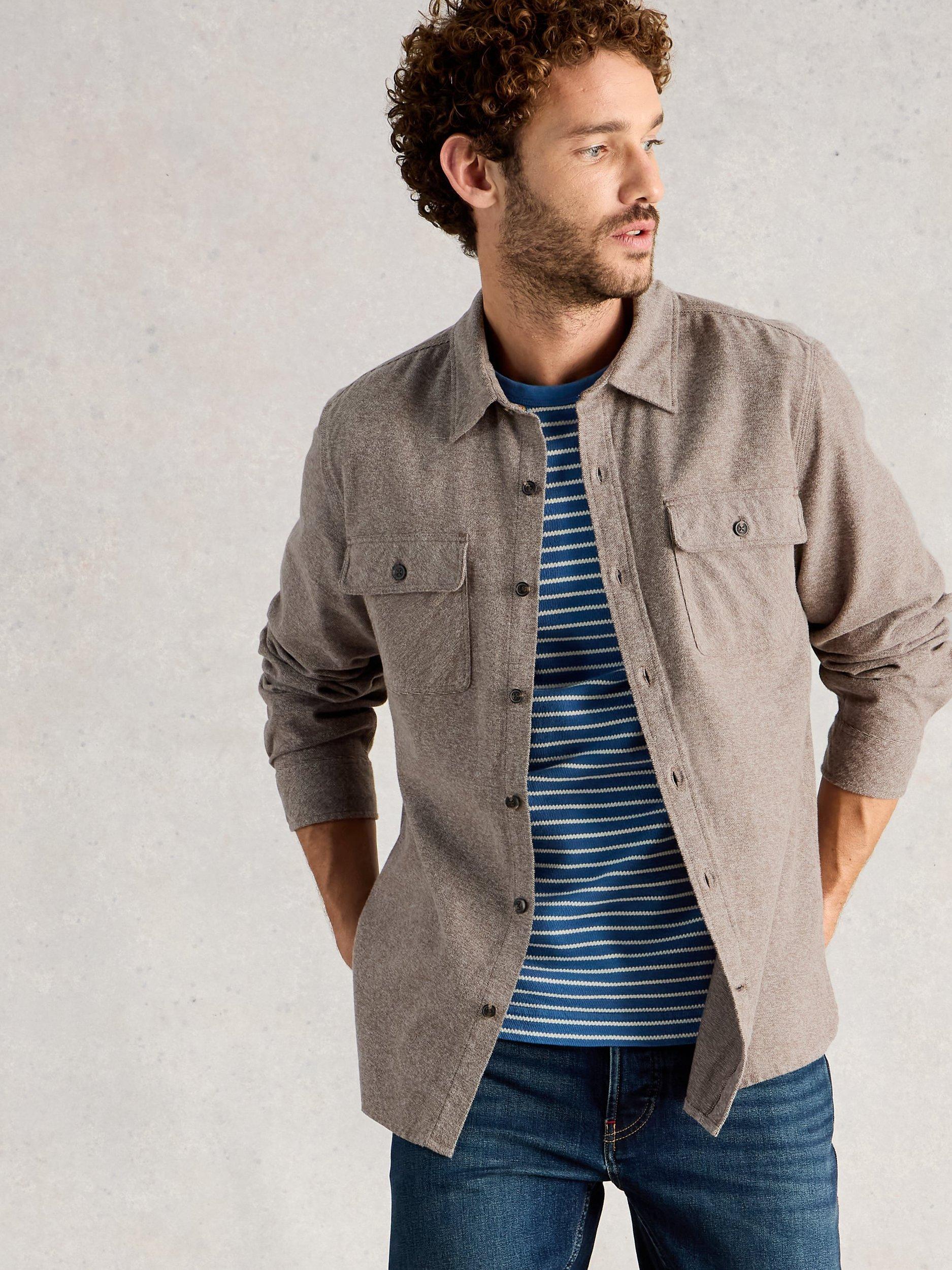 Product image 3 of 6, which shows White Stuff Darwen Cotton Mid-Weight Over Shirt, Light Brown, XS