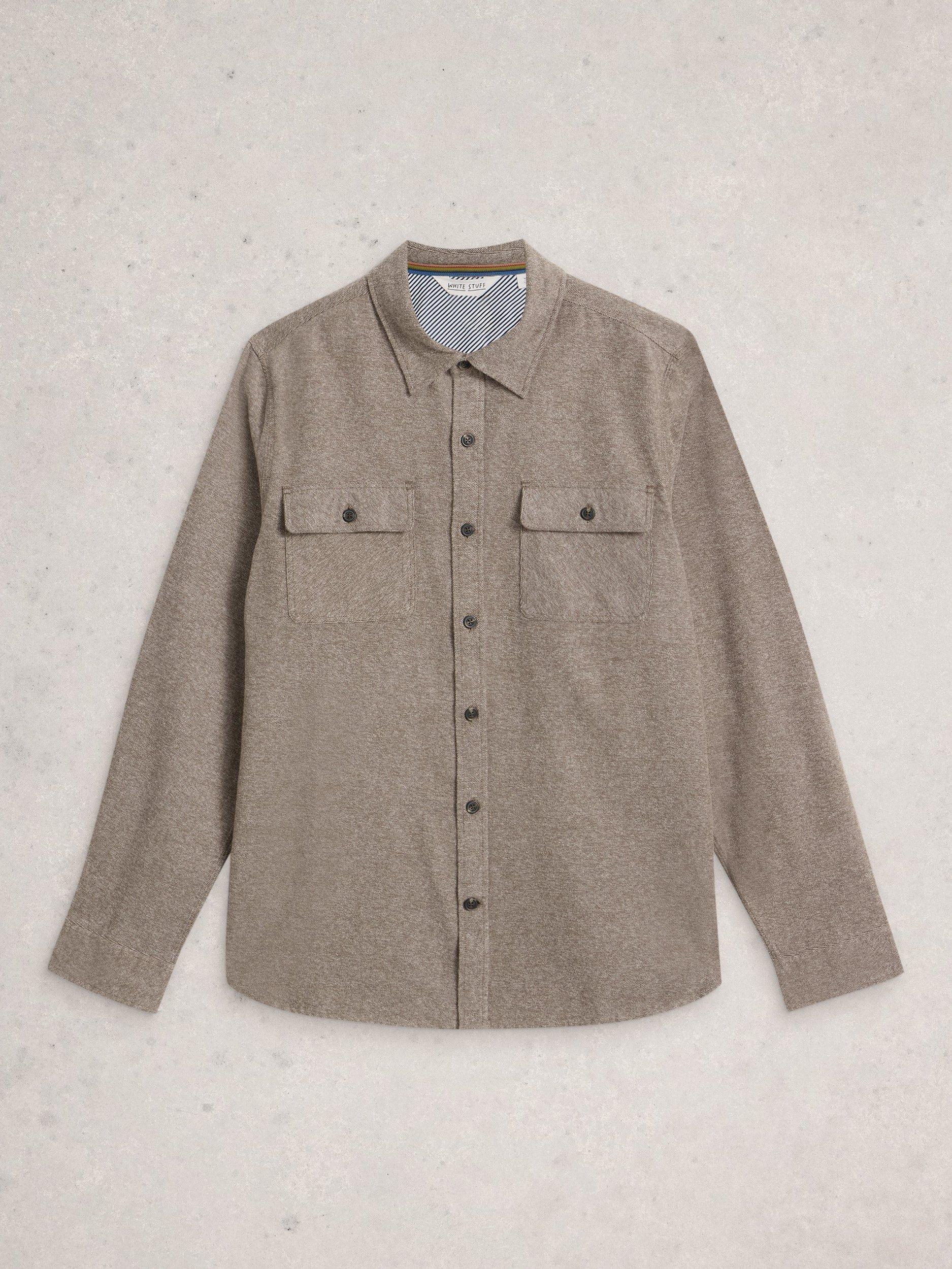Product image 5 of 6, which shows White Stuff Darwen Cotton Mid-Weight Over Shirt, Light Brown, XS