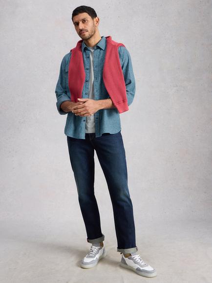 White Stuff Darwen Cotton Mid-Weight Over Shirt, Mid Blue, Mid Blue