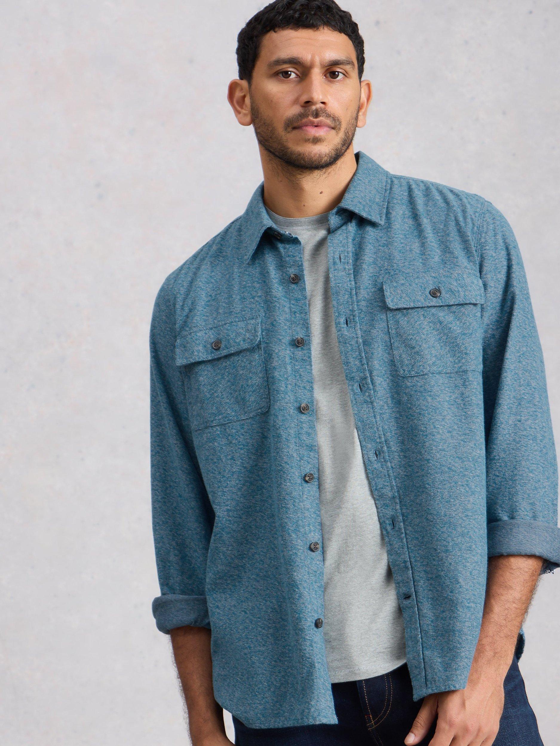 Product image 4 of 6, which shows White Stuff Darwen Cotton Mid-Weight Over Shirt, Mid Blue, XS