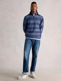 White Stuff Oban Stripe Zip Neck Jumper, Blue, Blue