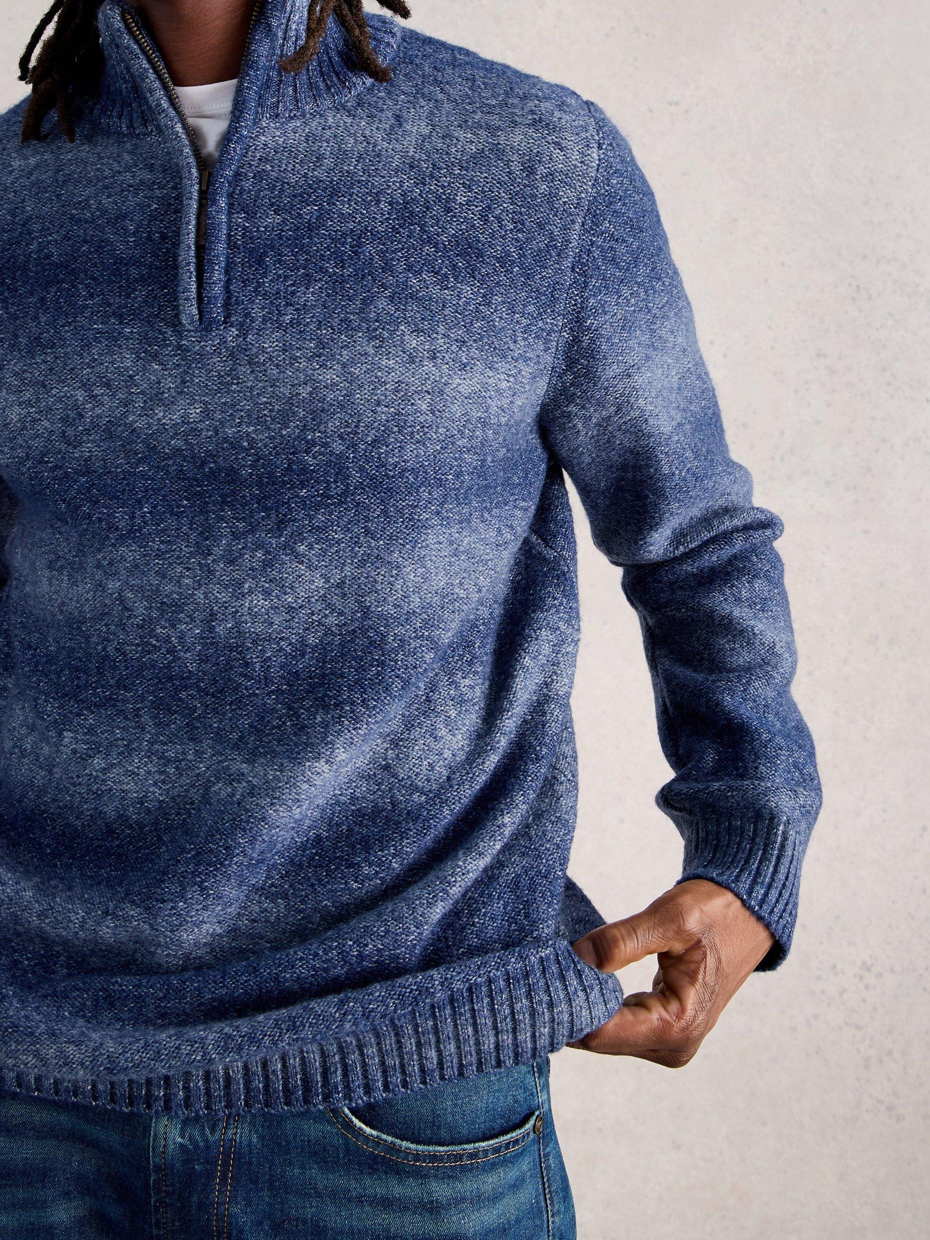 Product image 3 of 6, which shows White Stuff Oban Stripe Zip Neck Jumper, Blue, XS
