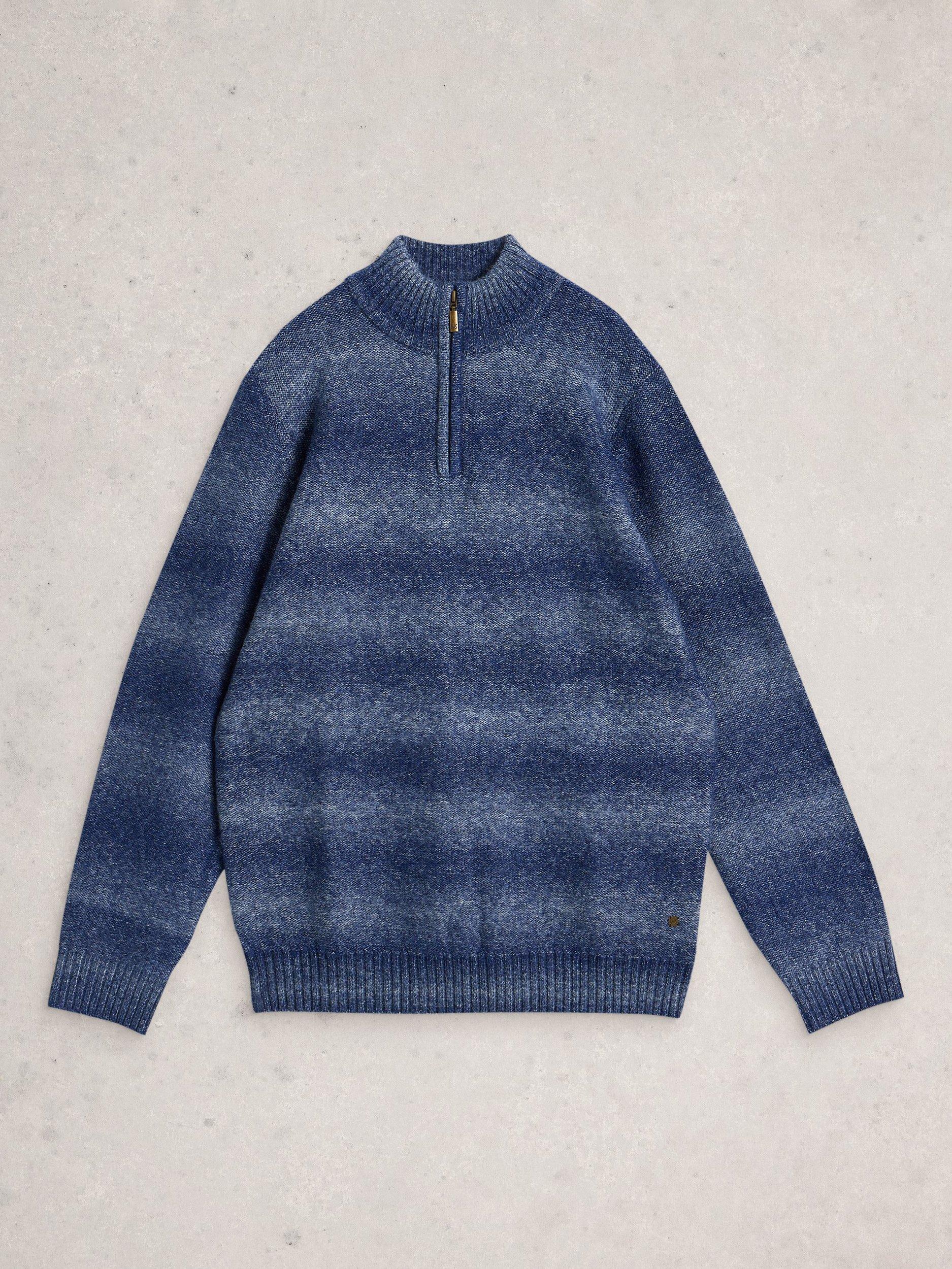 Product image 5 of 6, which shows White Stuff Oban Stripe Zip Neck Jumper, Blue, XS