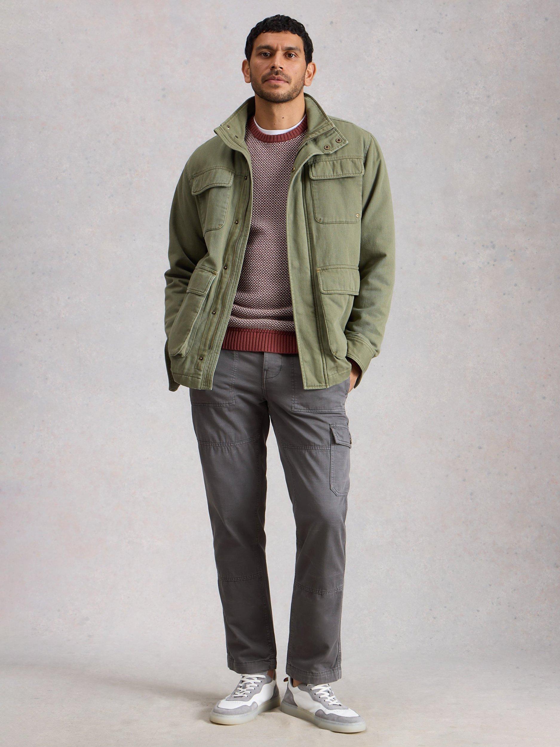 Product image 1 of 11, which shows White Stuff Kemble Cotton Cargo Trousers, Nearly Black, 30S