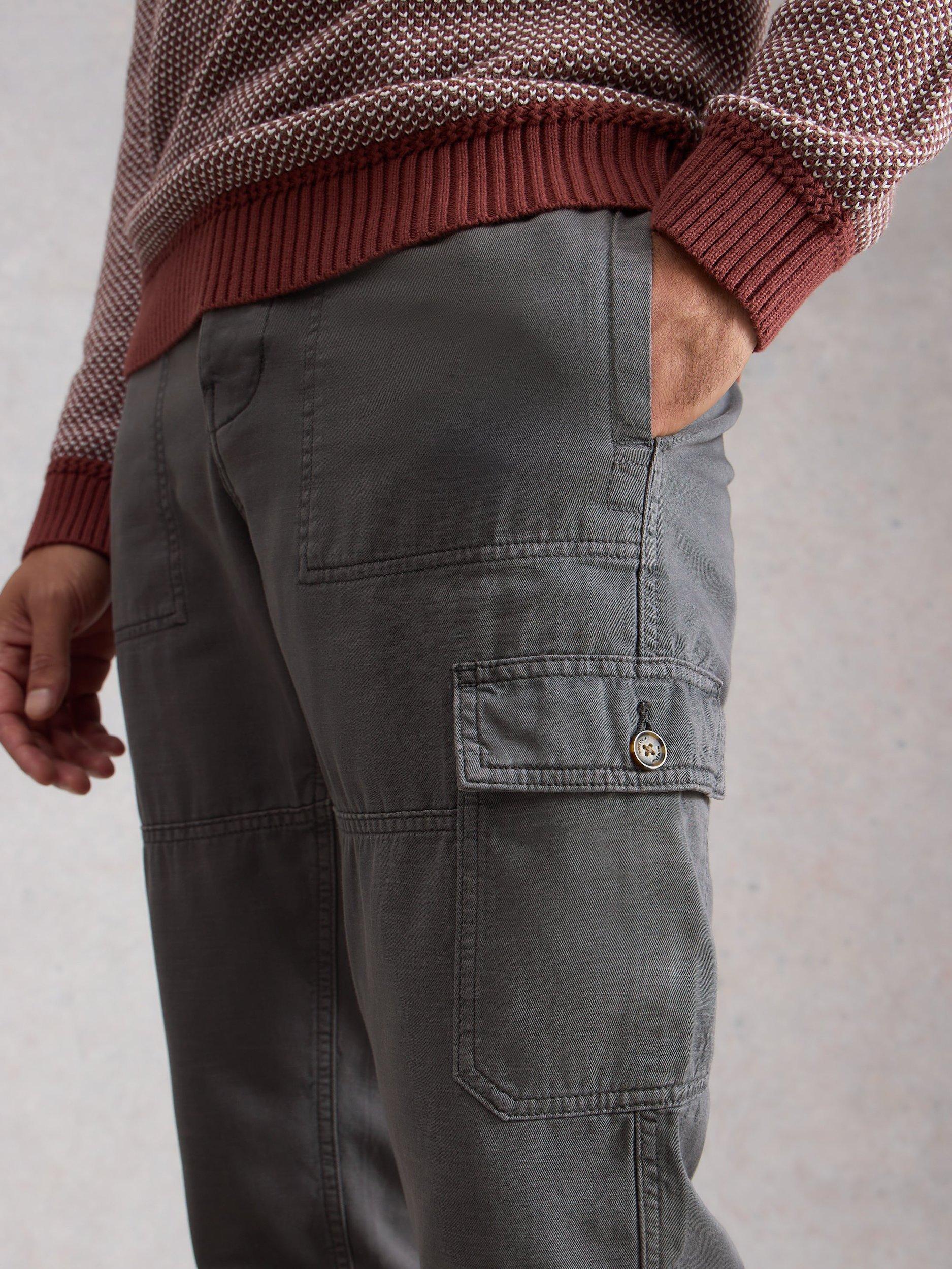 Product image 3 of 11, which shows White Stuff Kemble Cotton Cargo Trousers, Nearly Black, 30S
