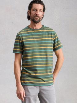 White Stuff Abersoch Cotton Regular Fit Stripe T-Shirt, Green/Multi, Green/Multi