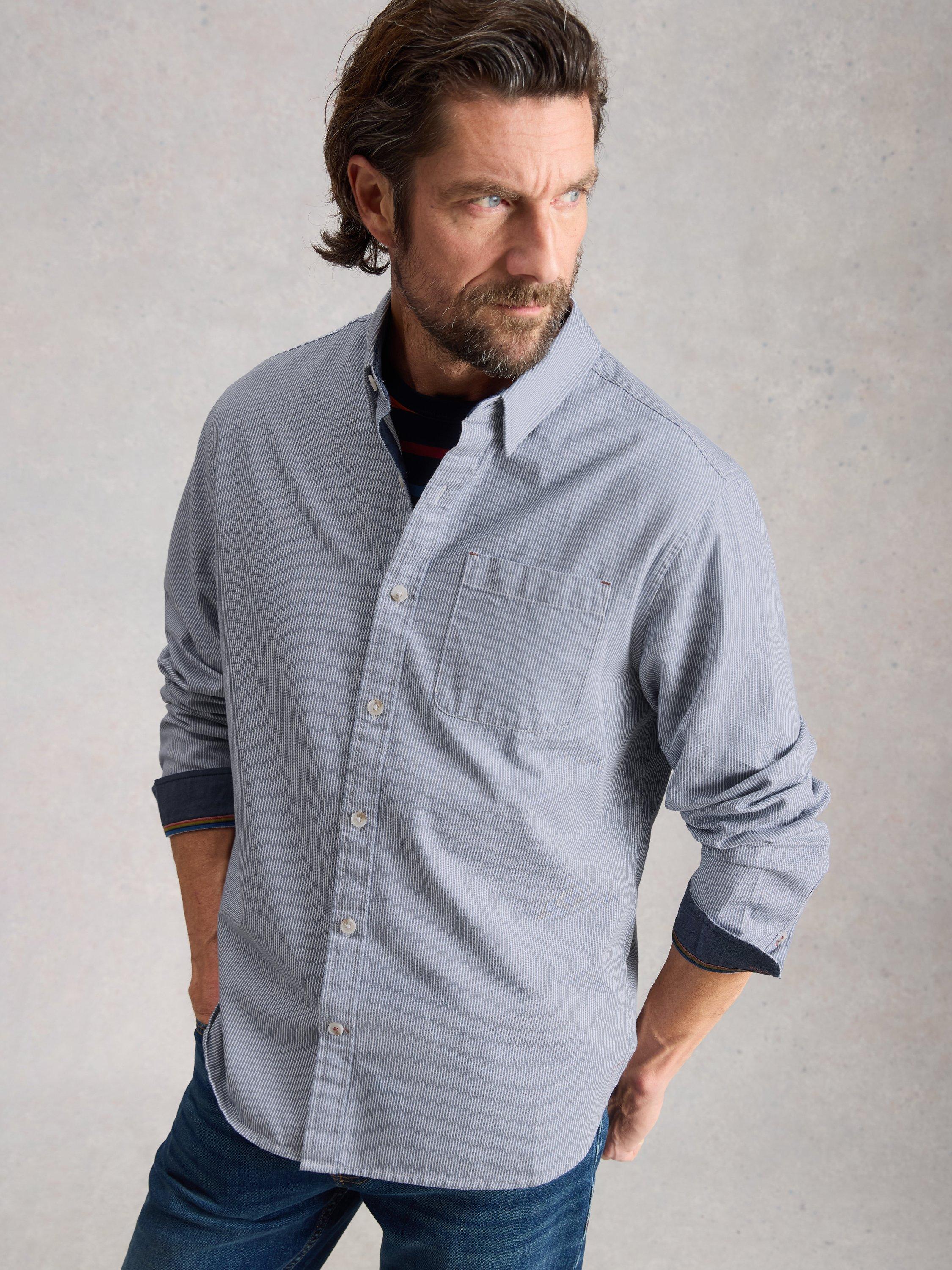 Product image 3 of 6, which shows White Stuff Abersoch Cotton Regular Fit Stripe Shirt, Navy, XS