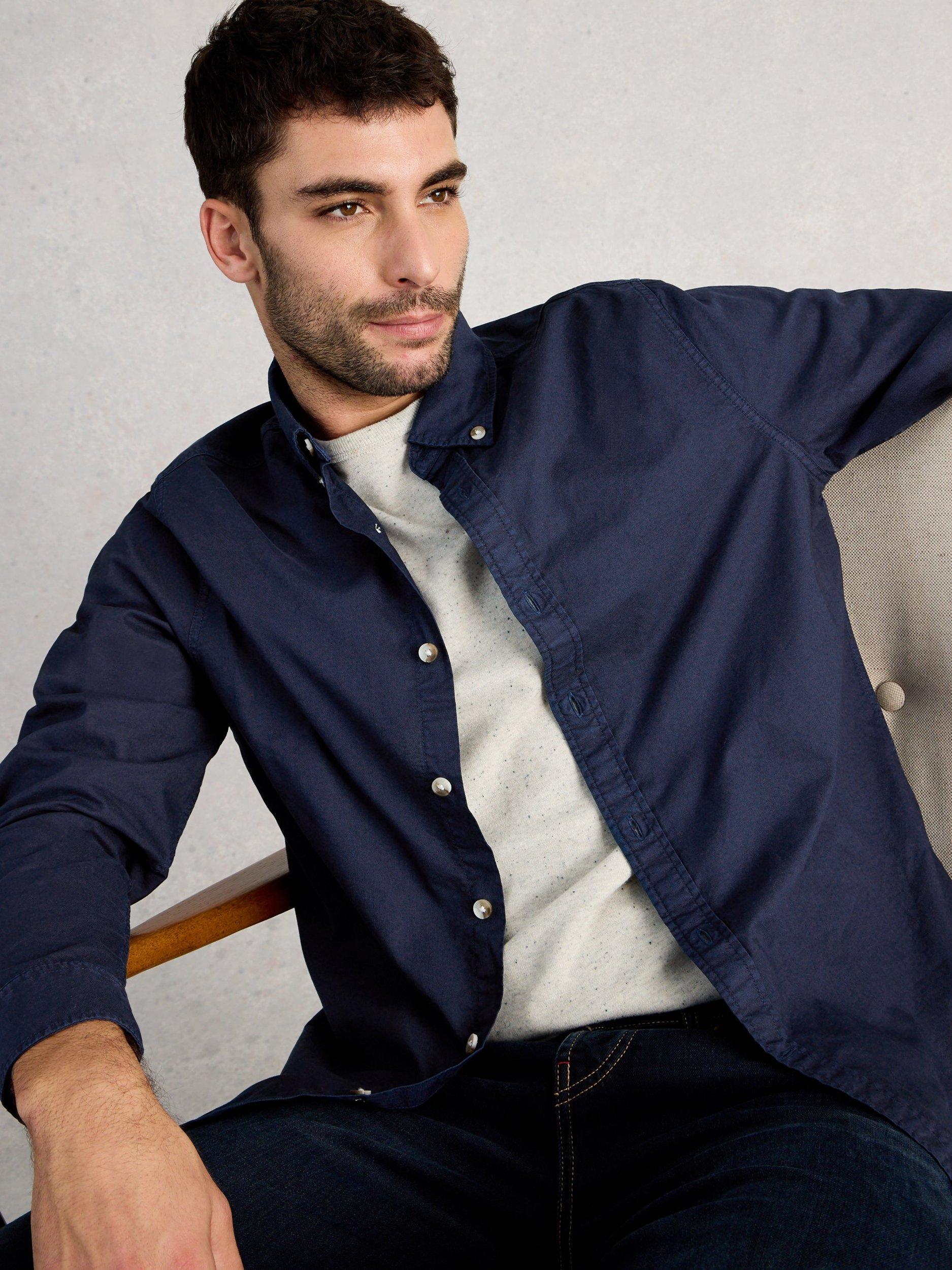 Product image 4 of 6, which shows White Stuff Bruton Long Sleeve Cotton Shirt, Blue Midnight, XS