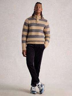 White Stuff Baxton Stripe Button Neck Jumper, Grey/Multi, Grey/Multi