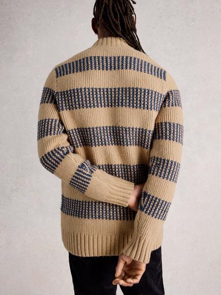 White Stuff Baxton Stripe Button Neck Jumper, Grey/Multi - view 2, Grey/Multi