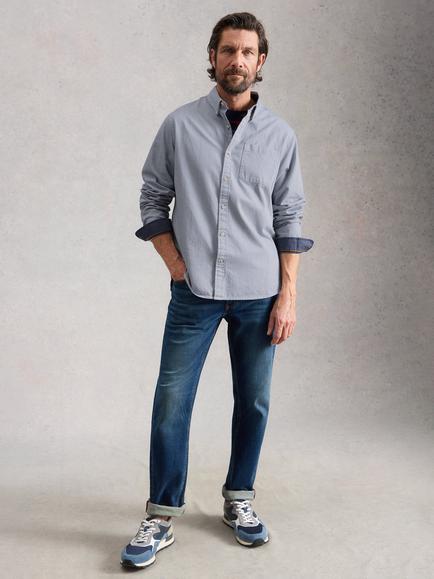 White Stuff Sefton Cotton Regular Fit Stripe Shirt, Light Blue, Light Blue