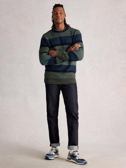 White Stuff Twisted Colour Block Crew Neck Jumper, Blue Navy, Blue Navy