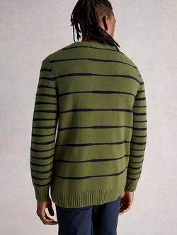 White Stuff Crew Neck Knitted Stripe Organic Cotton Jumper, Green Khaki - view 2, Green Khaki