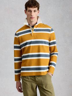 White Stuff Bletchley Striped Rugby Shirt, Orange/Grey/White, Orange/Grey/White