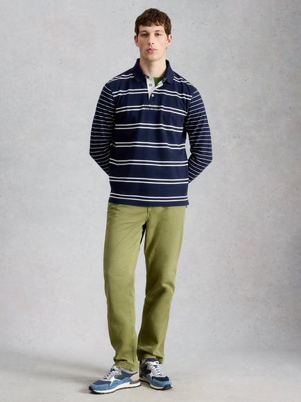 White Stuff Porth Rugby Style Long Sleeve Polo Top, Navy/White, Navy/White
