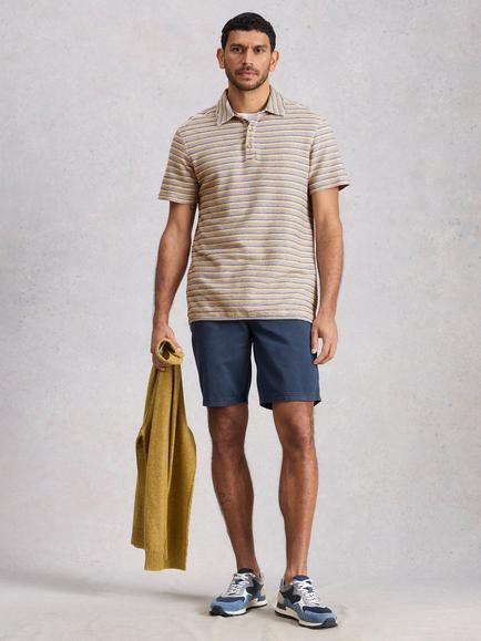 White Stuff Hadley Cotton Regular Fit Waffle Textured Striped Polo Shirt, White/Multi, White/Multi