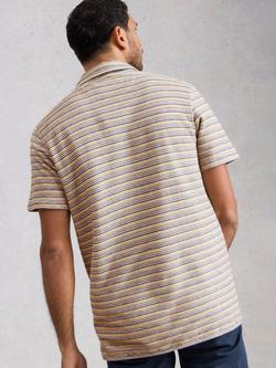 White Stuff Hadley Cotton Regular Fit Waffle Textured Striped Polo Shirt, White/Multi - view 2, White/Multi