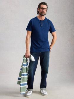 White Stuff Hastings Cotton Regular Fit Short Sleeve Henley T-Shirt, Blue Indigo, Blue Indigo