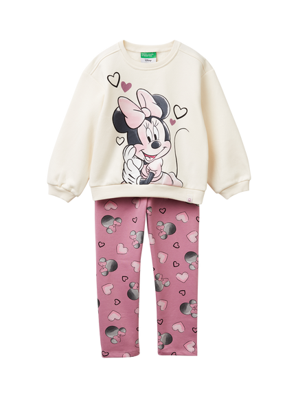 Benetton Kids' Fleece Minnie Mouse Tracksuit Set, Cream, Cream