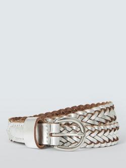 John Lewis Kids' Plaited Leather Belt, Silver, Silver