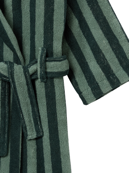 Piglet in Bed Kids' Pembroke Stripe Dressing Gown, Pine Green - view 2, Pine Green