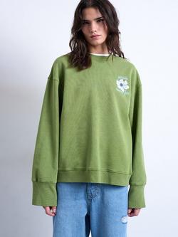 Topshop Oversized Floral Sweatshirt, Green, Green