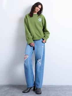 Topshop Oversized Floral Sweatshirt, Green - view 2, Green