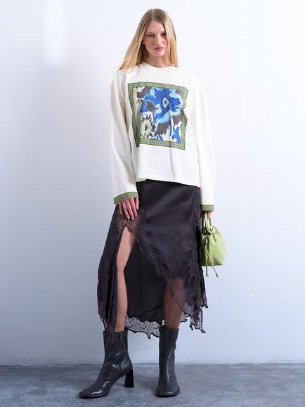 Topshop Floral Graphic Skater Top, White/Multi, White/Multi