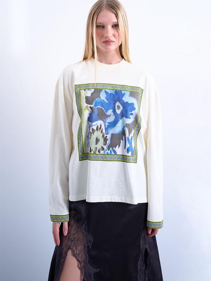 Topshop Floral Graphic Skater Top, White/Multi - view 2, White/Multi