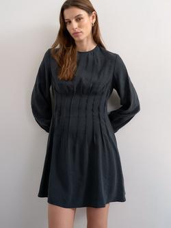 Topshop Pintuck Long Sleeve Mini Dress, Black, Black