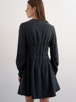 Topshop Pintuck Long Sleeve Mini Dress, Black - view 2, Black