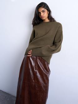 Topshop Crew Neck Chunky Knit Jumper, Khaki