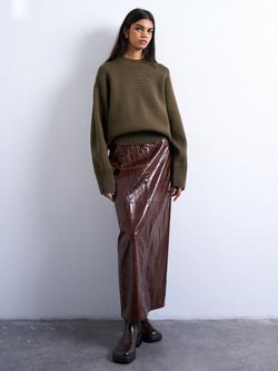 Topshop Crew Neck Chunky Knit Jumper - view 2, Khaki