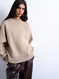 Topshop Crew Neck Chunky Knit Jumper, Beige
