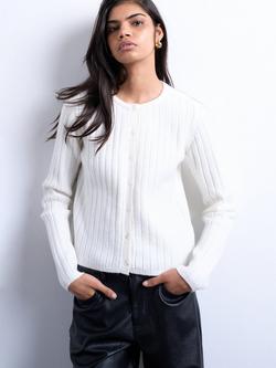 Topshop Round Neck Rib Knit Cardigan, White