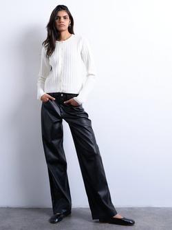 Topshop Round Neck Rib Knit Cardigan - view 2, White