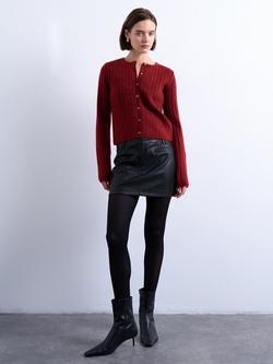 Topshop Round Neck Rib Knit Cardigan, Red
